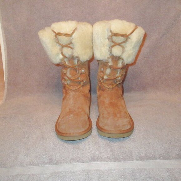 UGG Australia Montclair Winter Boots Size 7 Sheepskin Lace Up Suede Mid Calf - Picture 1 of 12